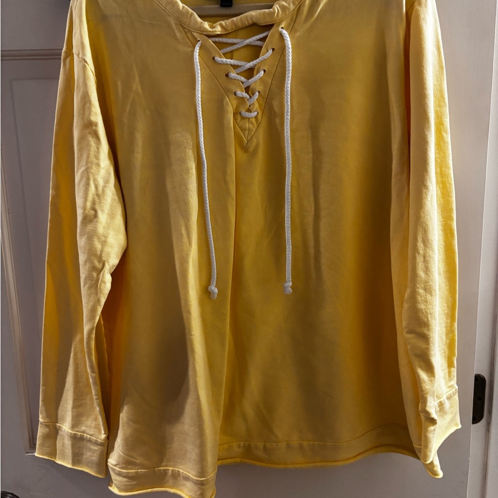 Lane Bryant Yellow Lace-Up Jersey Top